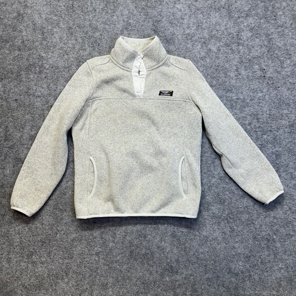 LL Bean Sweater Fleece Pullover Women S Petite Oatmeal Heather Snap Mock Neck